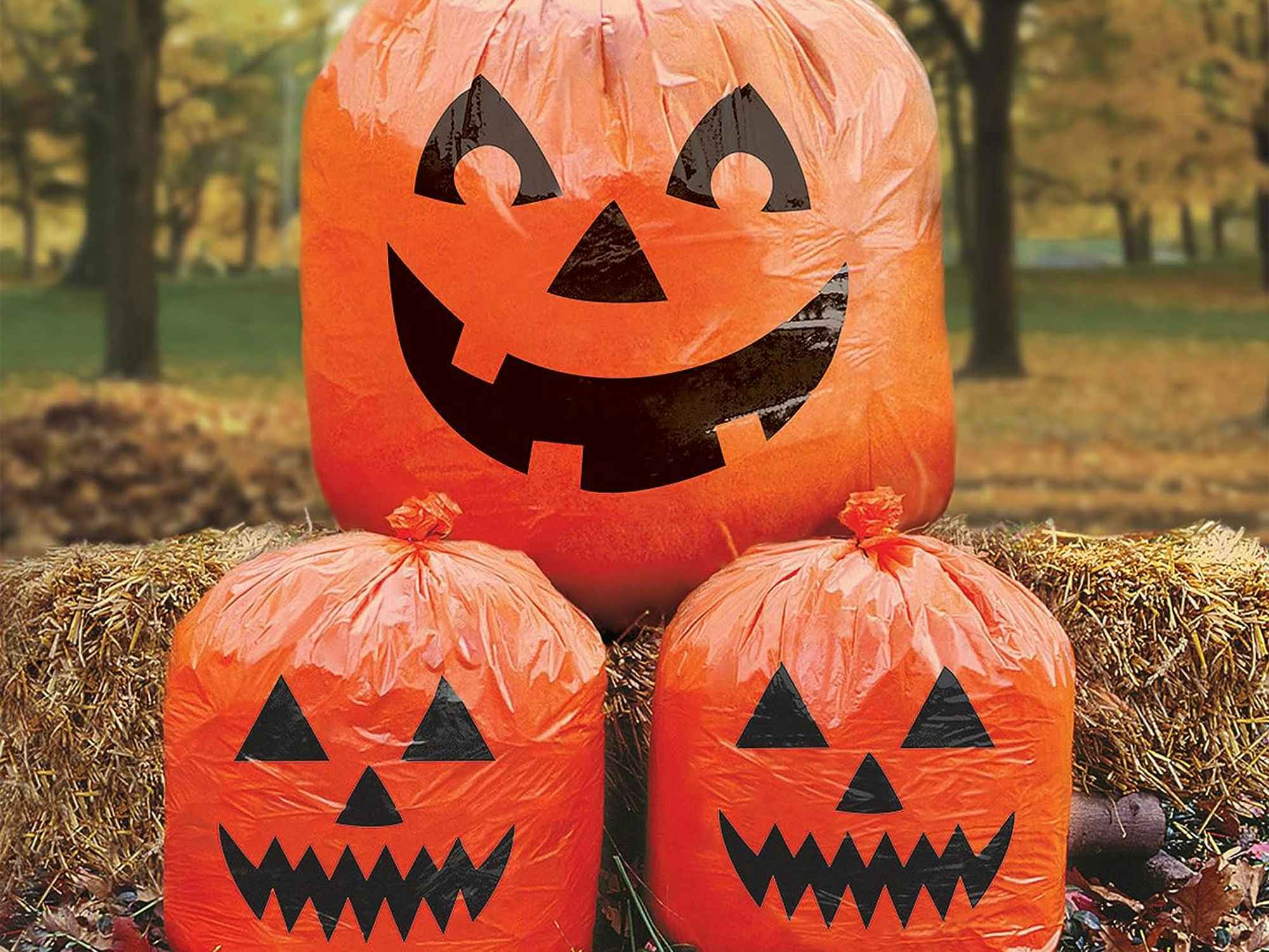 3 orange pumpkin lawn bags 