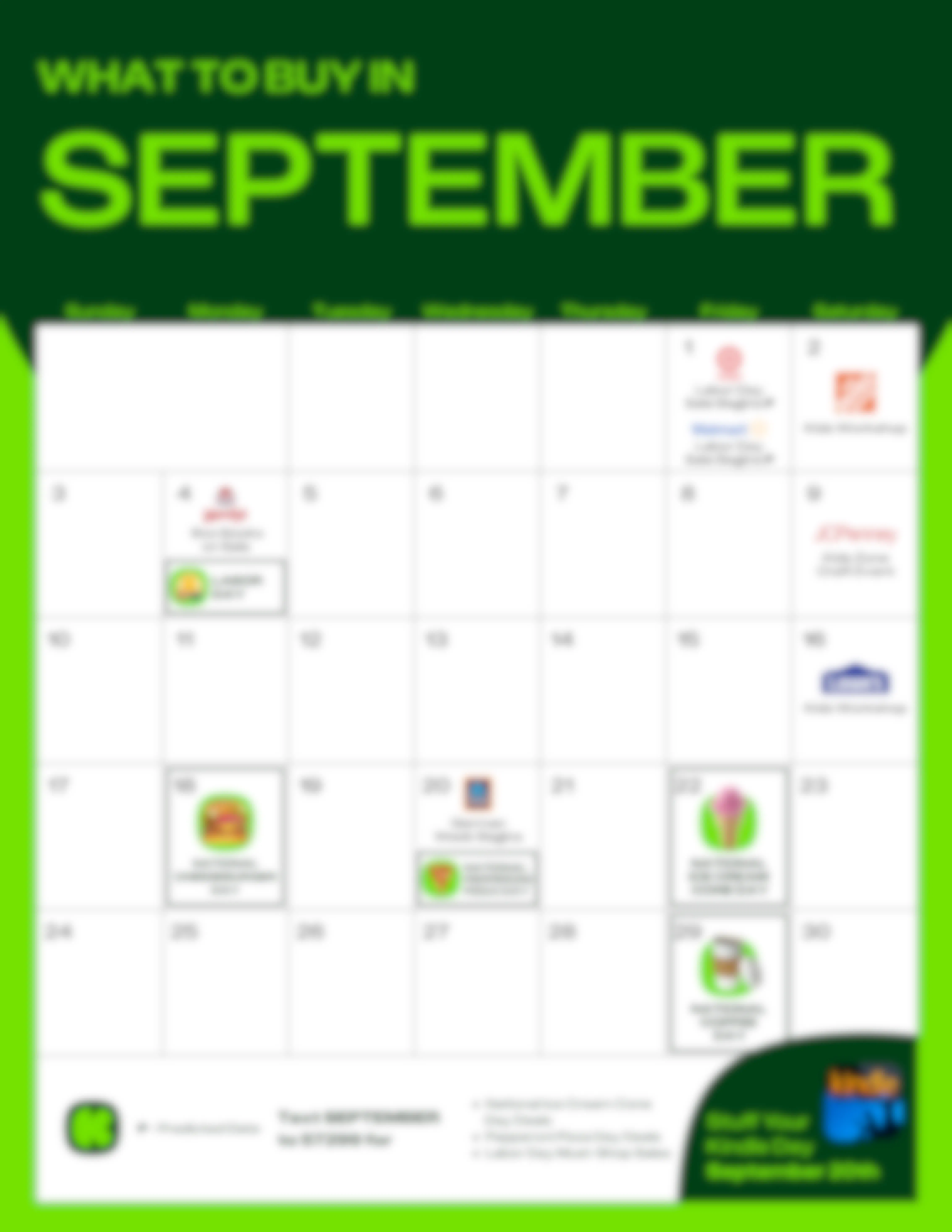 a calendar of shopping dates and sales in September in September