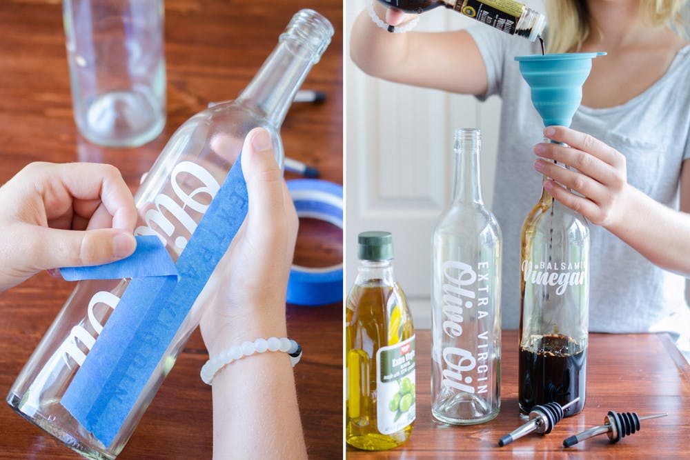 Turn a wine bottle into an olive oil or vinegar dispenser.