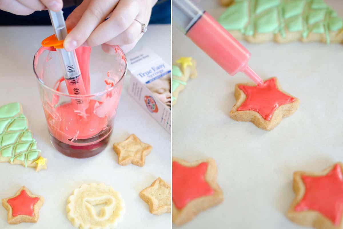 Use an infant syringe to ice cookies.