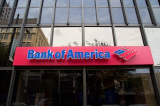 Outside entrance to the Bank of America