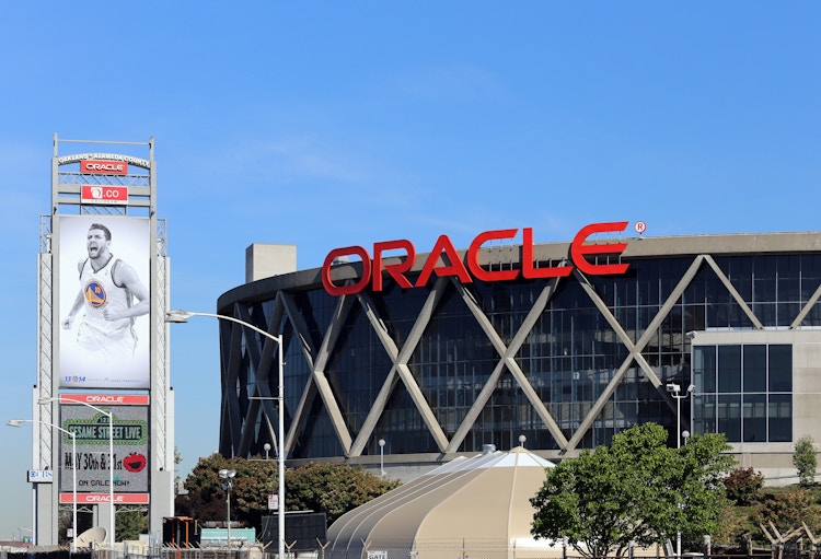 An Oracle stadium with the logo big and bold