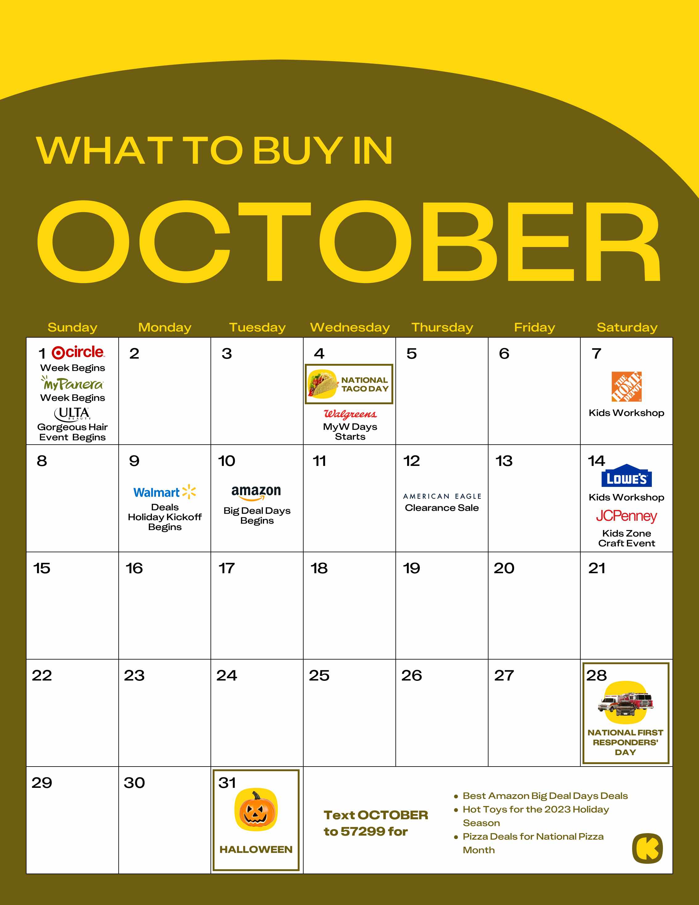 a calendar of sales in october