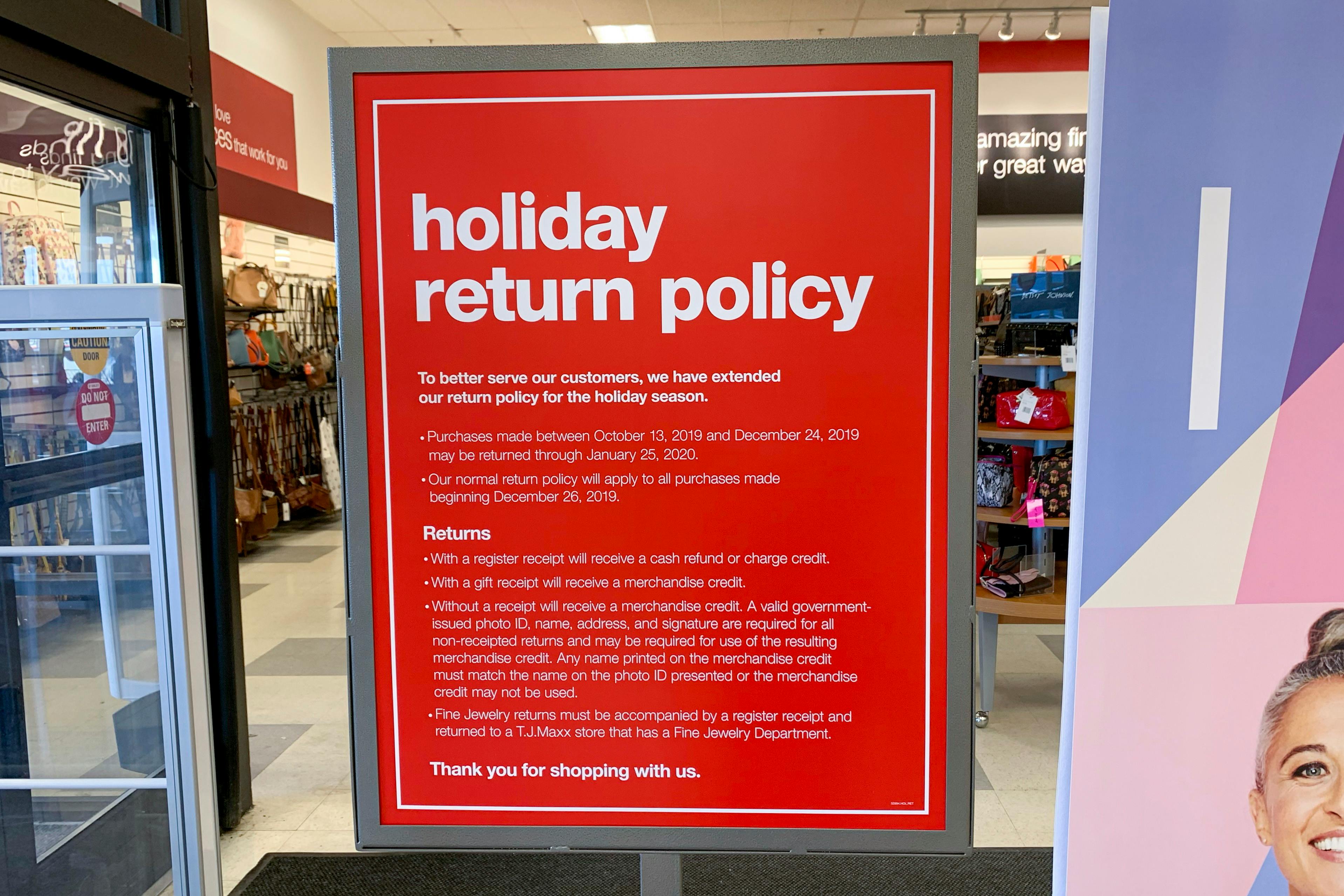 tj maxx return policy no receipt