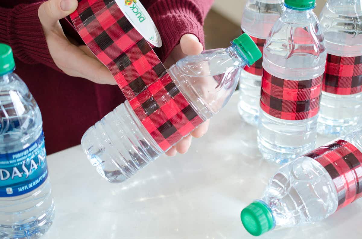 Wrap water bottles in decorative holiday duct tape.