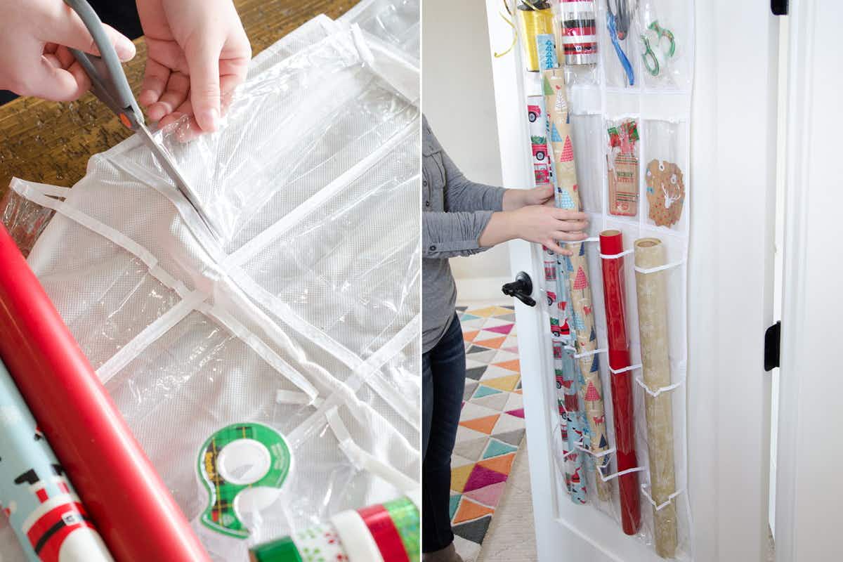 Cut the bottoms off holders and create a gift-wrapping station.