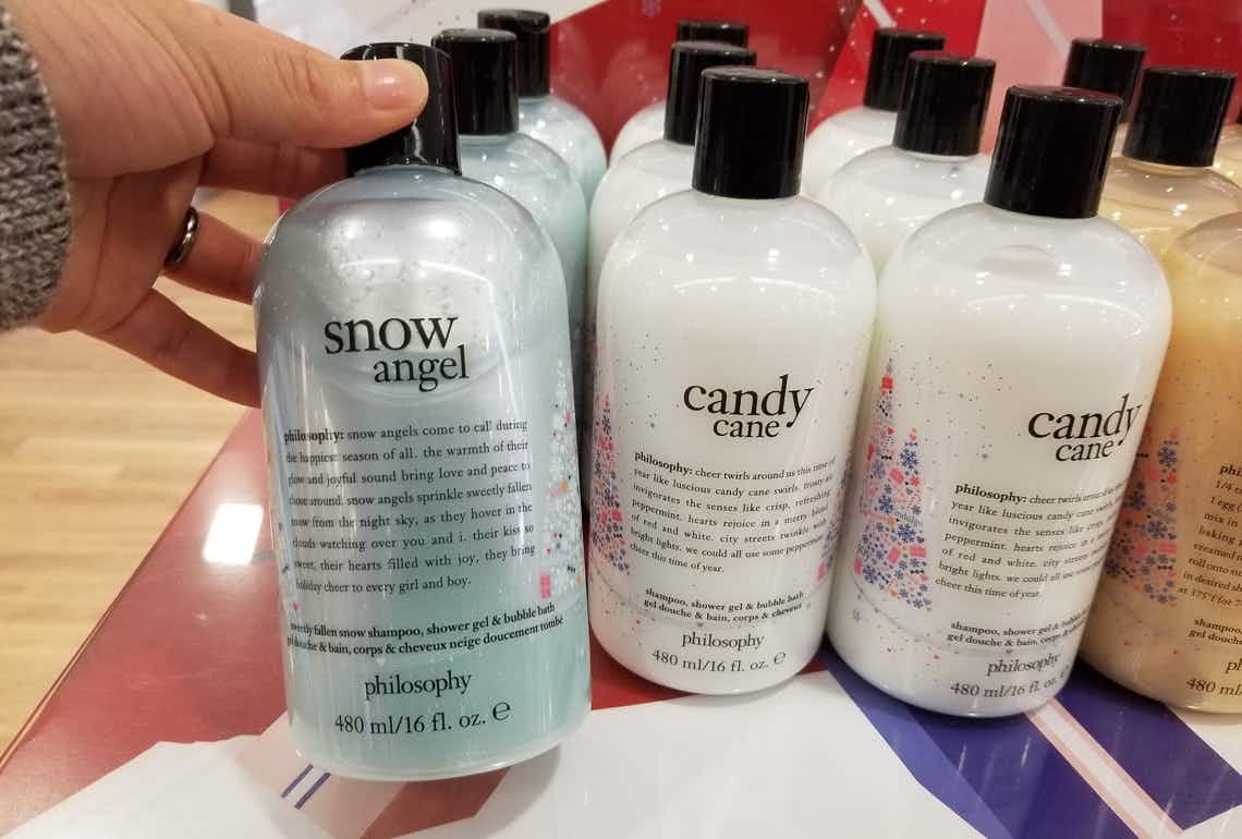 Philosophy snow angel and candy cane shower gels on display at Ulta