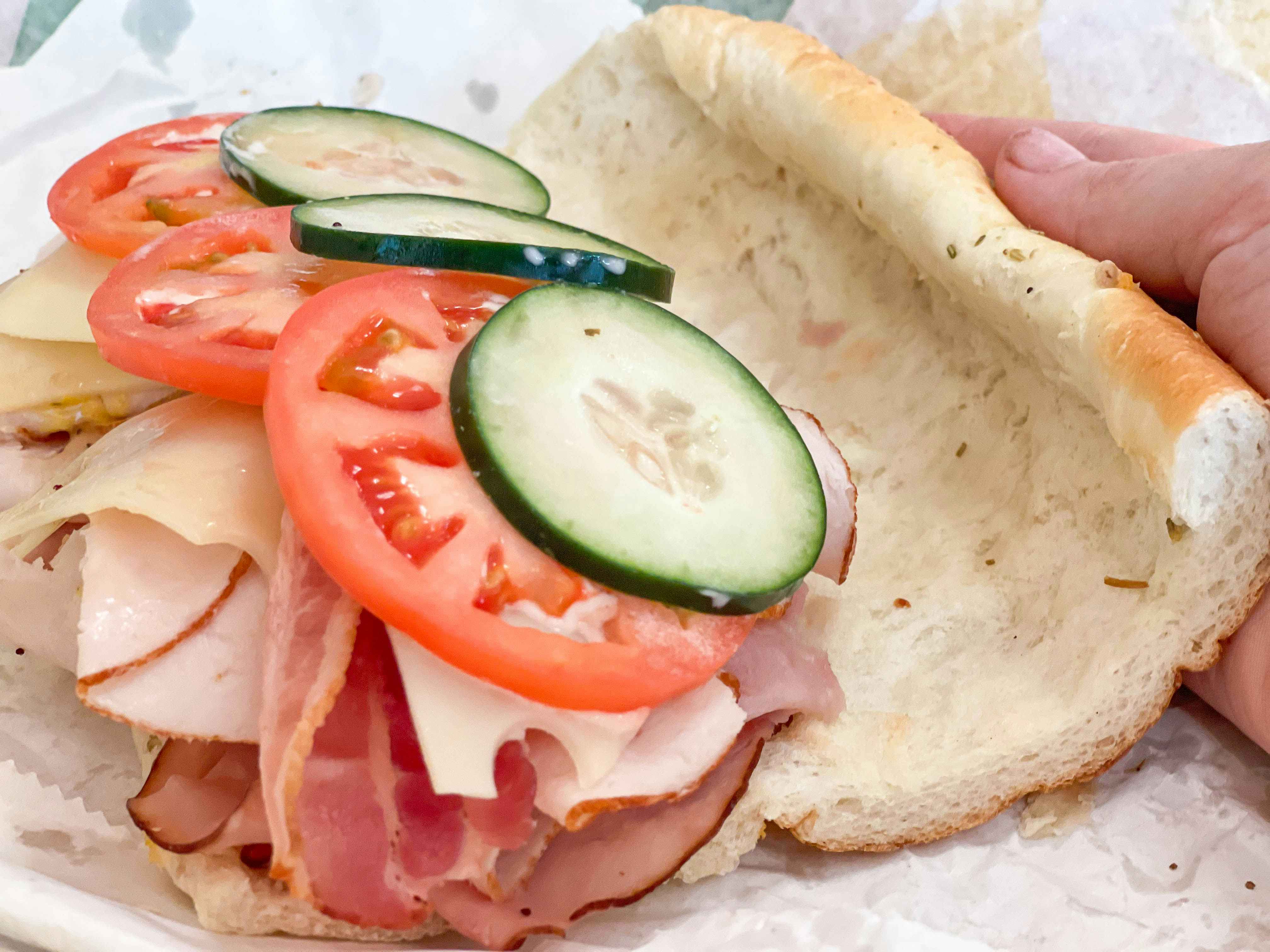 subway sub with bread scooped out