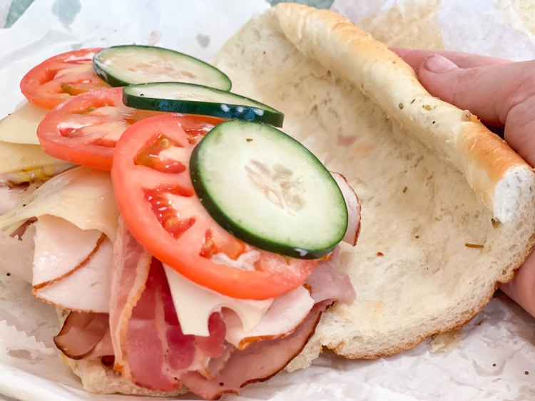 subway sub with bread scooped out