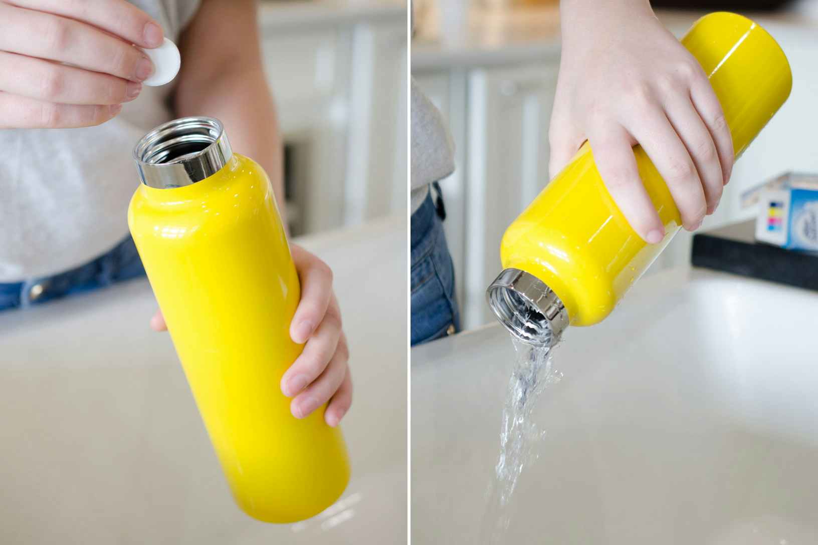 Clean a narrow-necked bottle, vase or thermos.
