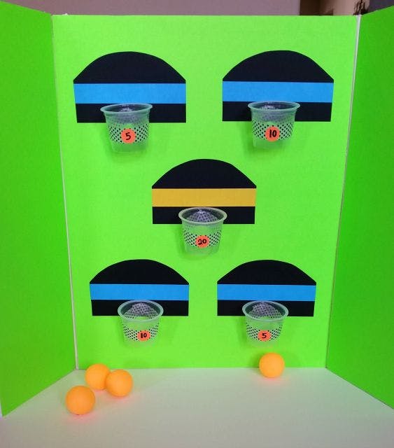 Keep everyone entertained with a basketball game using old pudding cups and ping pong balls.