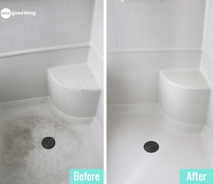 Make your own shower cleaner and soap scum remover with dish soap and vinegar.