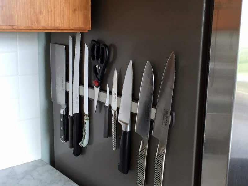 Ditch the knife block for a magnetic knife strip for added counter space. 