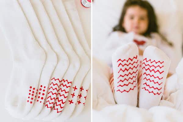 Make no-slip socks for your toddler with puffy paint to save $1 per pair.