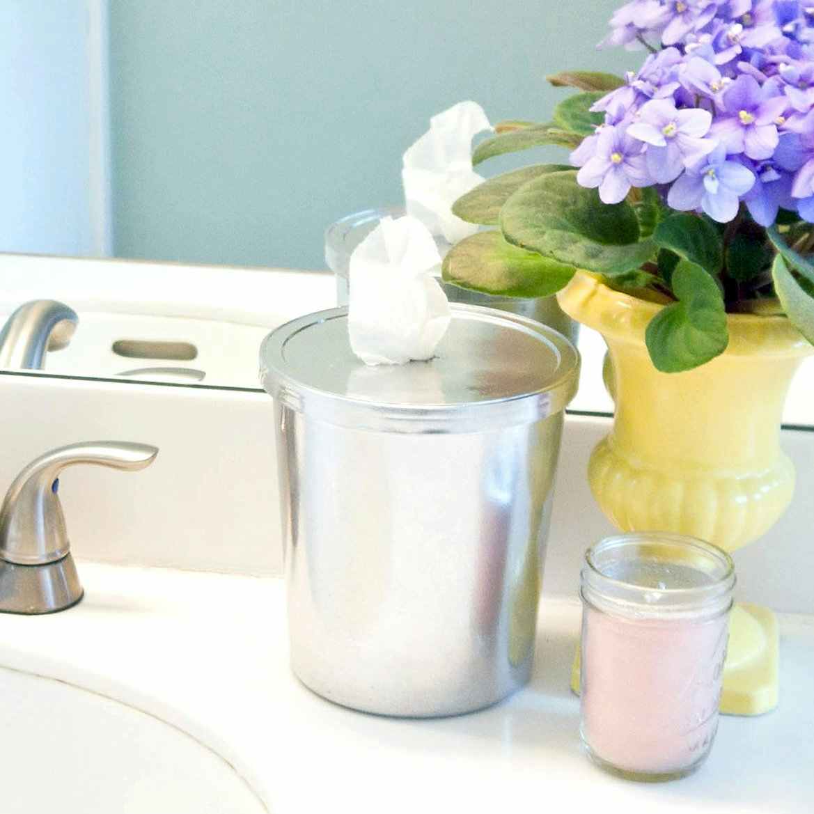 Make bathroom-cleaning wipes out of rubbing alcohol, lemon juice, and vinegar.