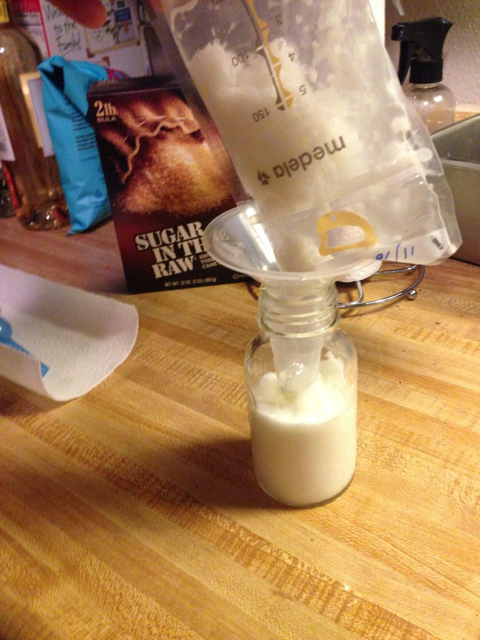 Use a nipple shield as a funnel when you're transferring milk from a bag to the bottle.