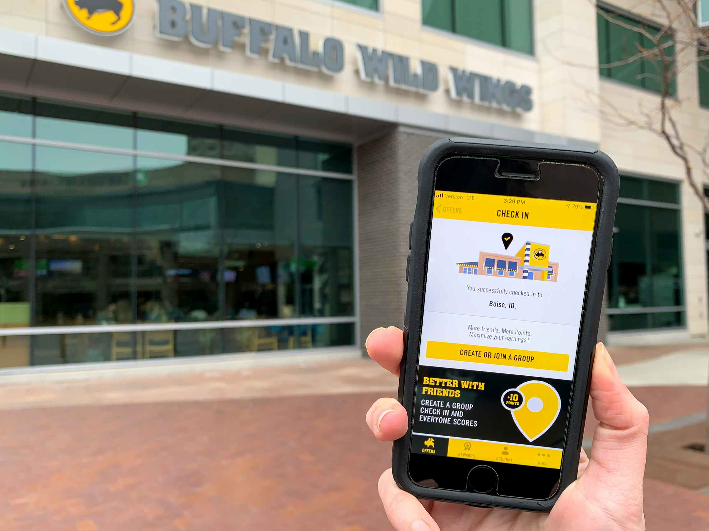 The Checkin portal on the Buffalo Wild Wings App outside the restaurant.