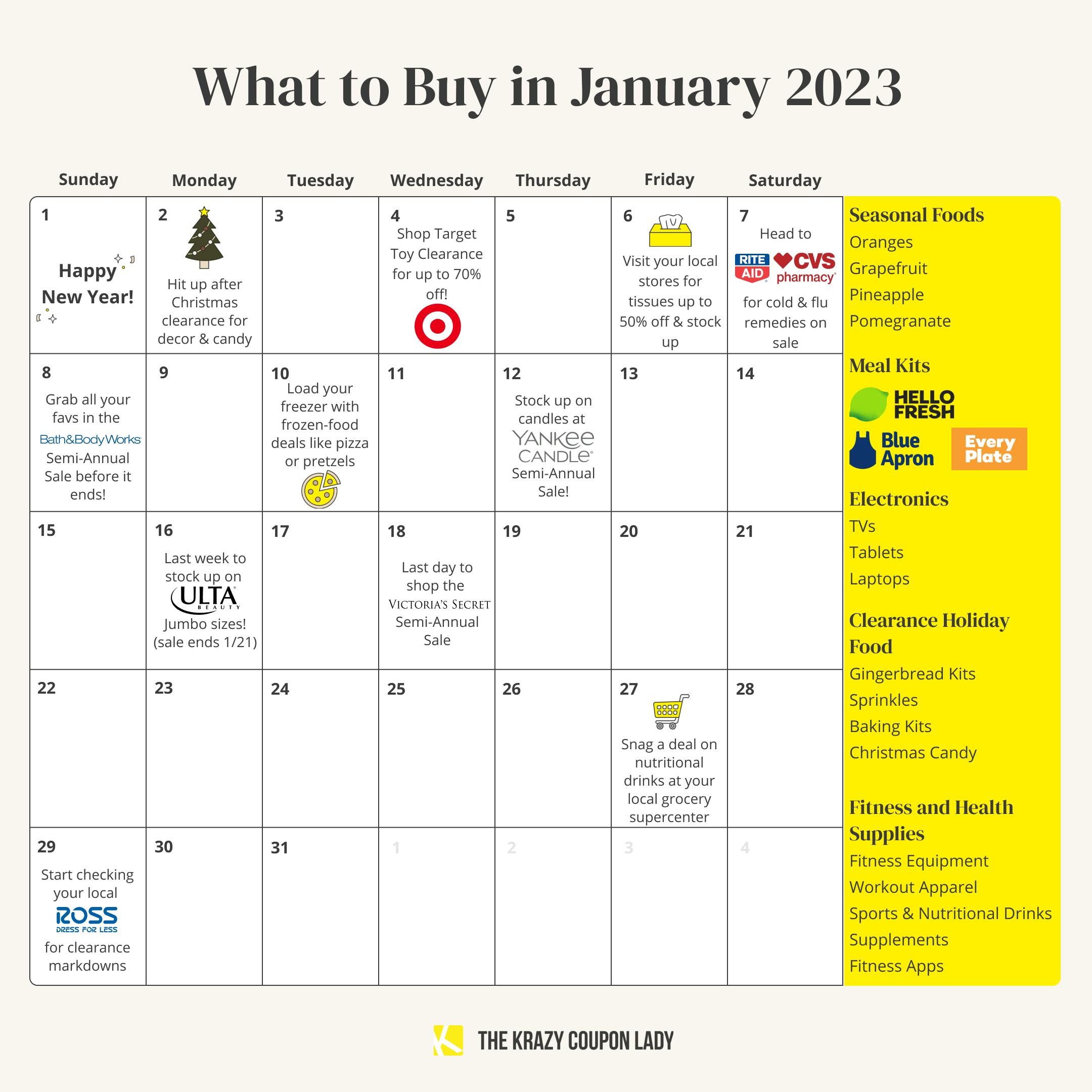 what to buy in january 2023 calendar graphic