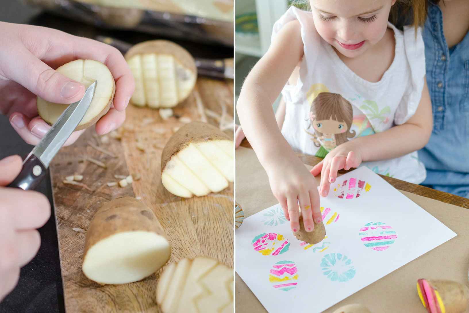 Turn a potato into an Easter egg stamp.