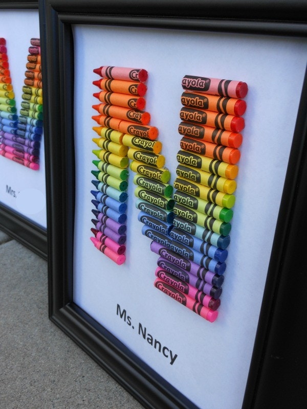 Make your children's teachers a monogrammed picture using crayons.