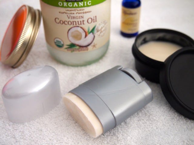 Combine baking soda, coconut oil and essential oils to make a natural deodorant.