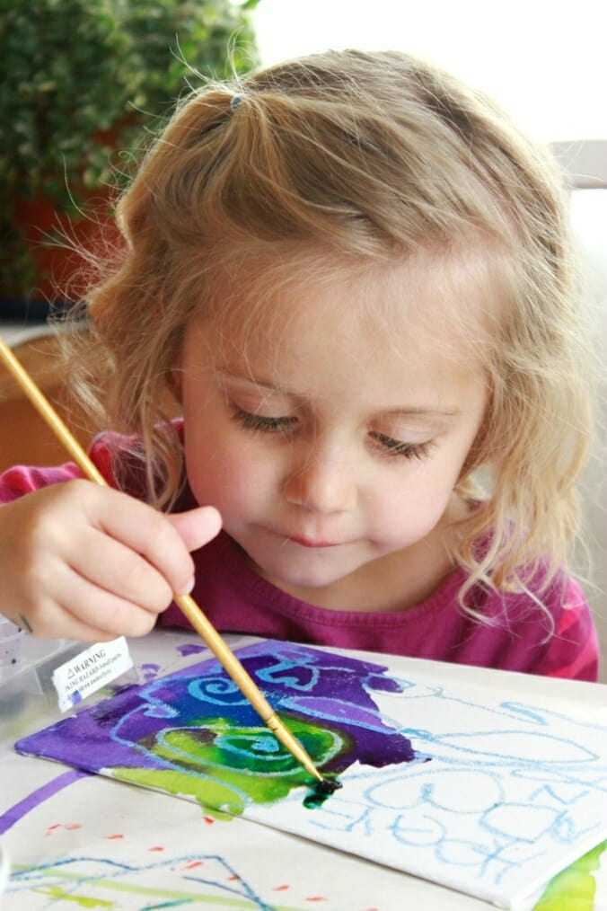 Try melted crayon art on a canvas with watercolors.