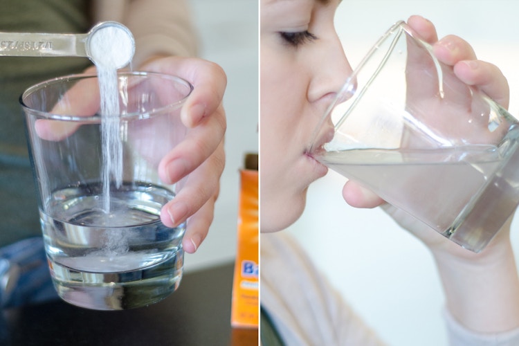 Drink half a teaspoon of baking soda with half a cup of water to replace antacids.