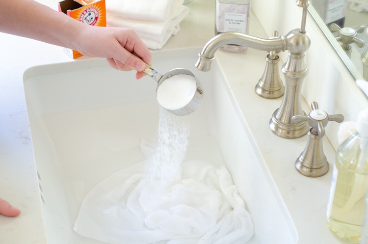 Clean cloth diapers by dissolving half a cup of baking soda in 8 cups of water.