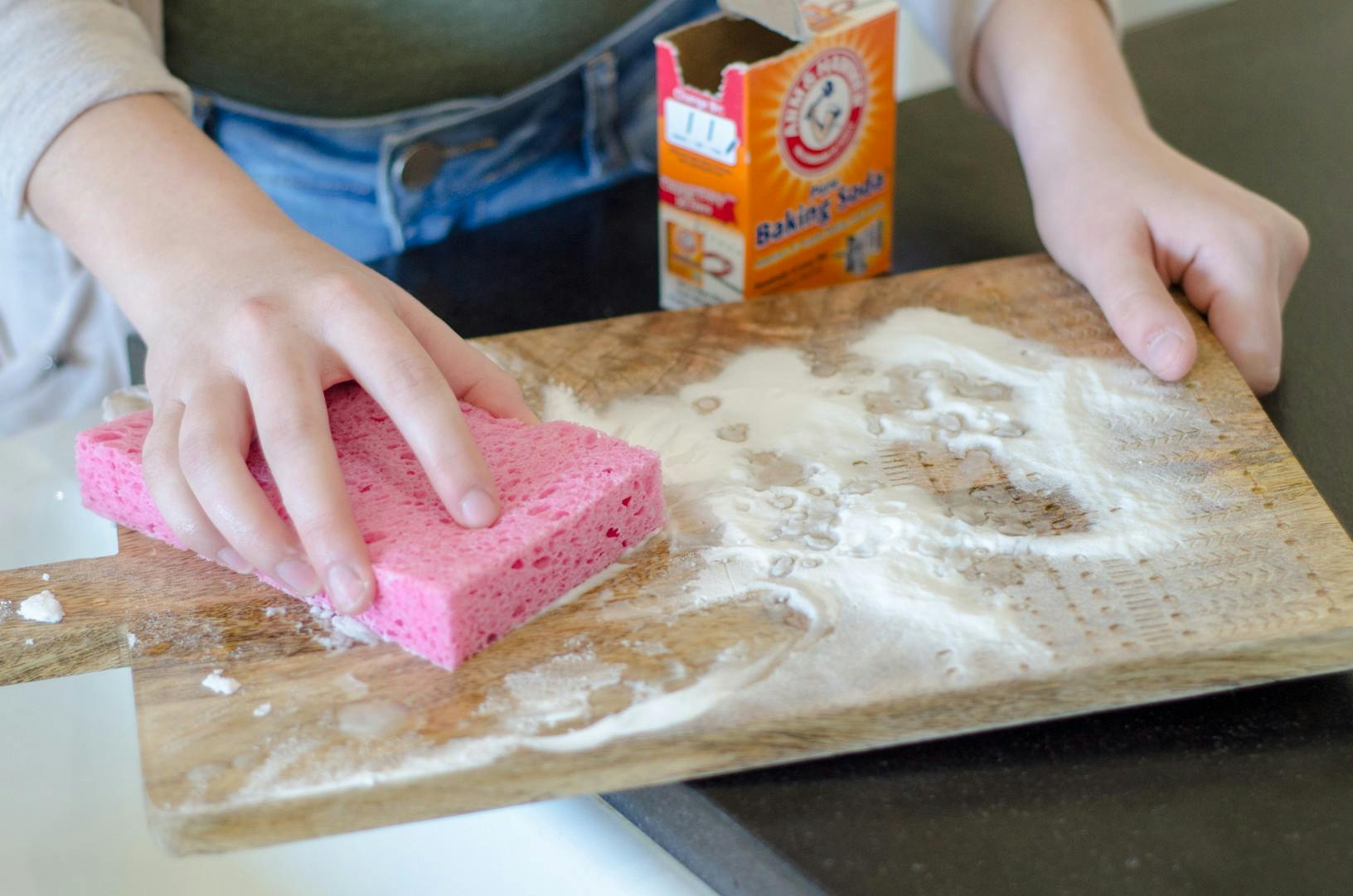 Sprinkle baking soda on wood cutting boards to deep clean.