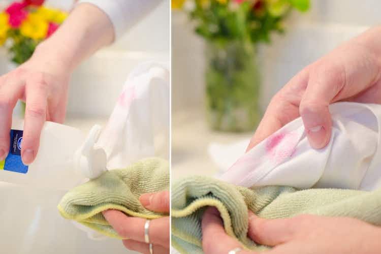 Dip a towel in rubbing alcohol to remove lipstick stains.