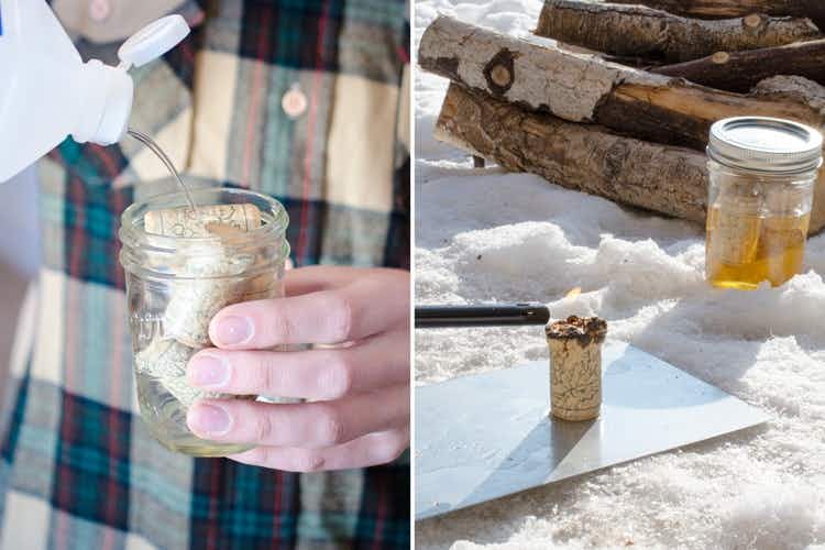 Soak natural corks in rubbing alcohol, and use them as fire starters.