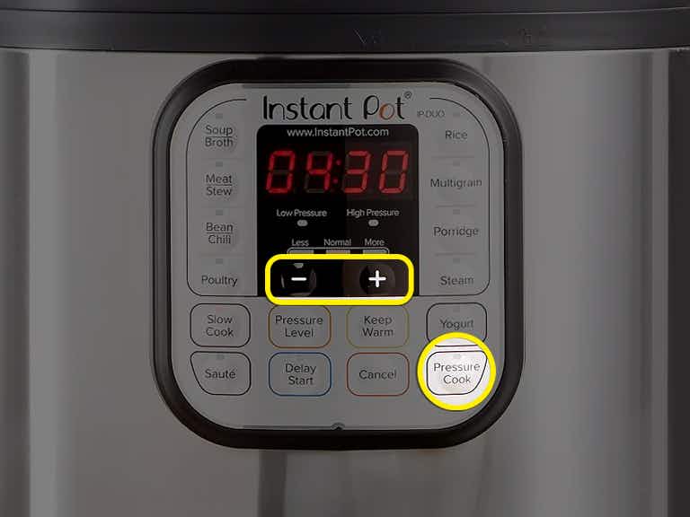 instant pot detail of pressure cook buttons