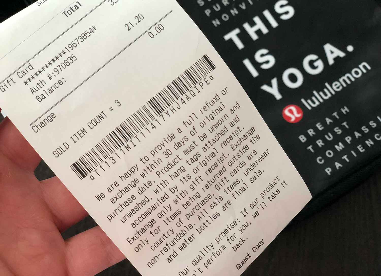 lululemon return receipt