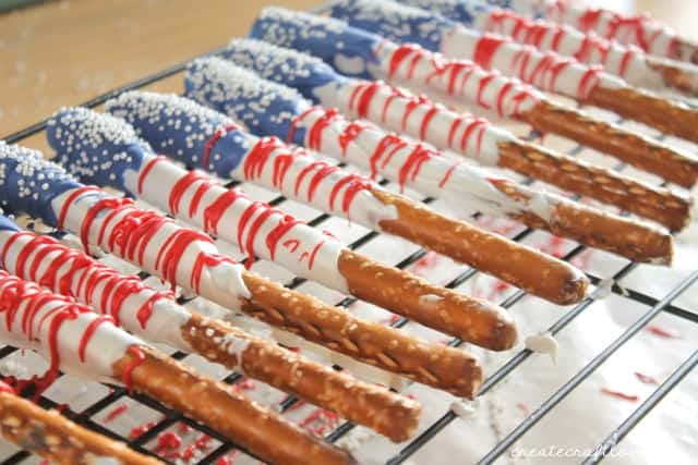 Patriotic Caramel Pretzel Bites - Two Sisters