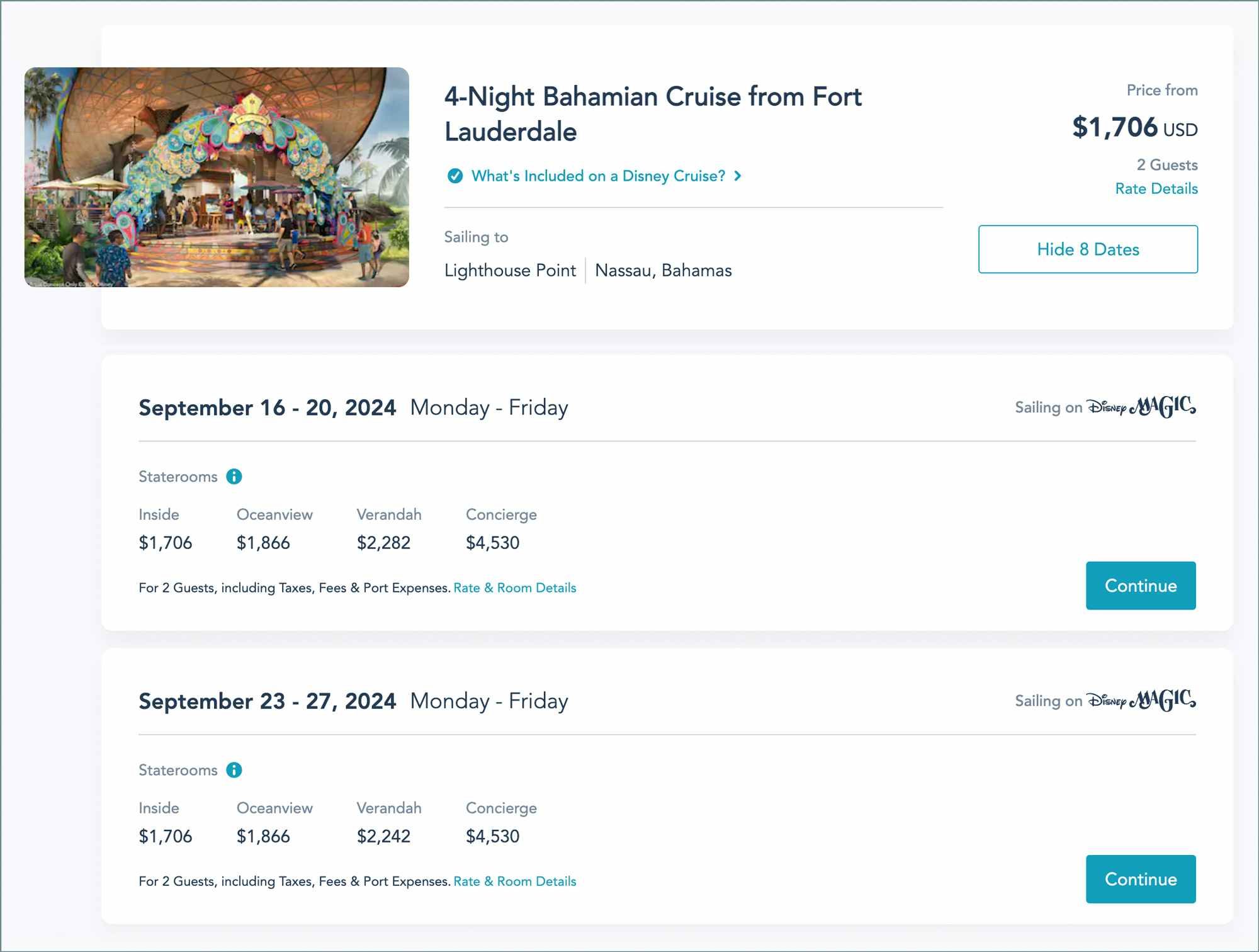 screenshot from disney cruise lines showing lower prices for booking early