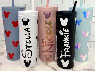 personalized disney-themed water bottles and tumblers from etsy
