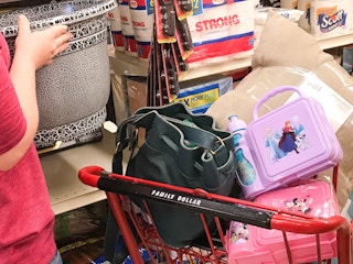 Family Dollar shopping cart full of products