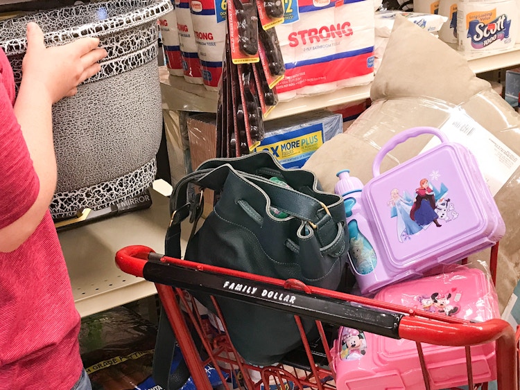 Family Dollar shopping cart full of products