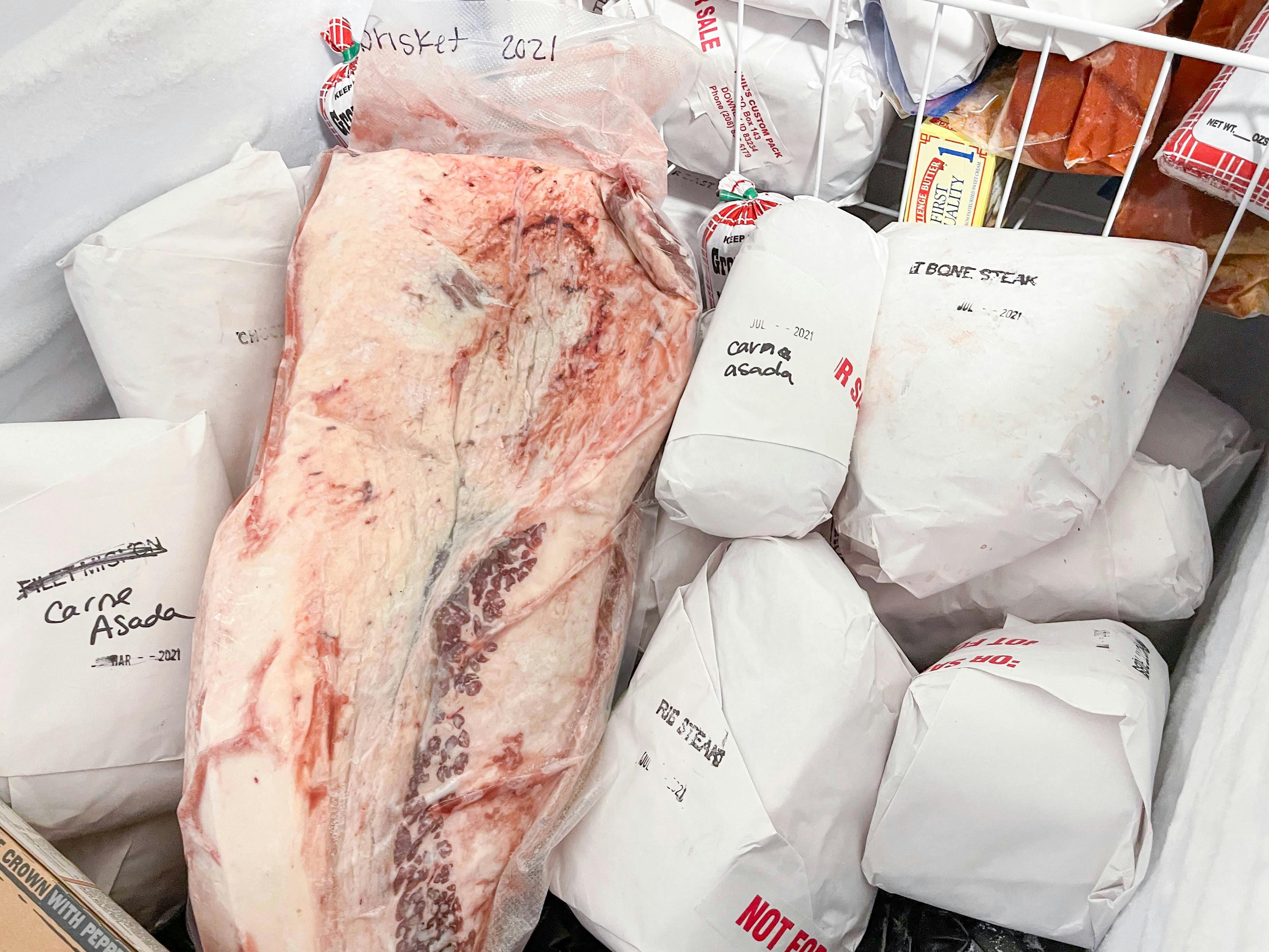 freezer with cuts of beef