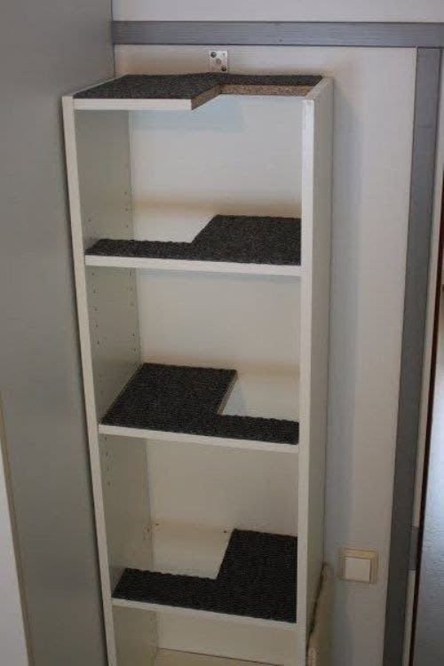 a bookshelf cut making a diy cat tower 