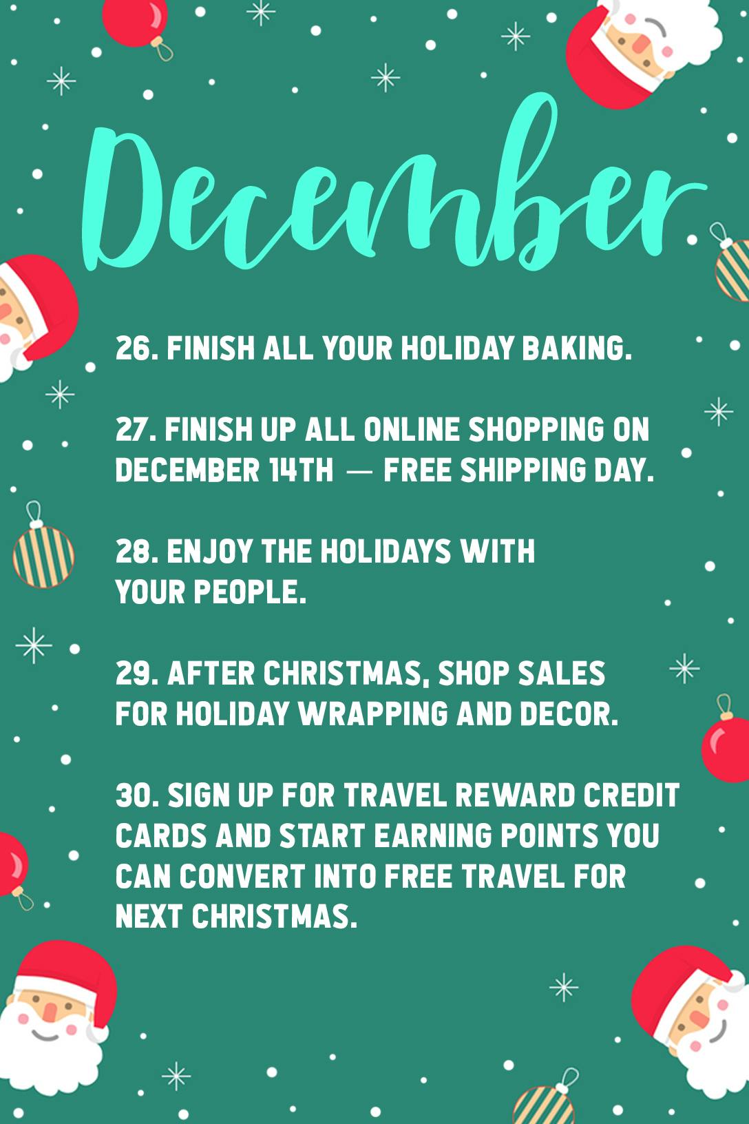 Graphic with a list of things to do to prepare for Christmas in the month of December.