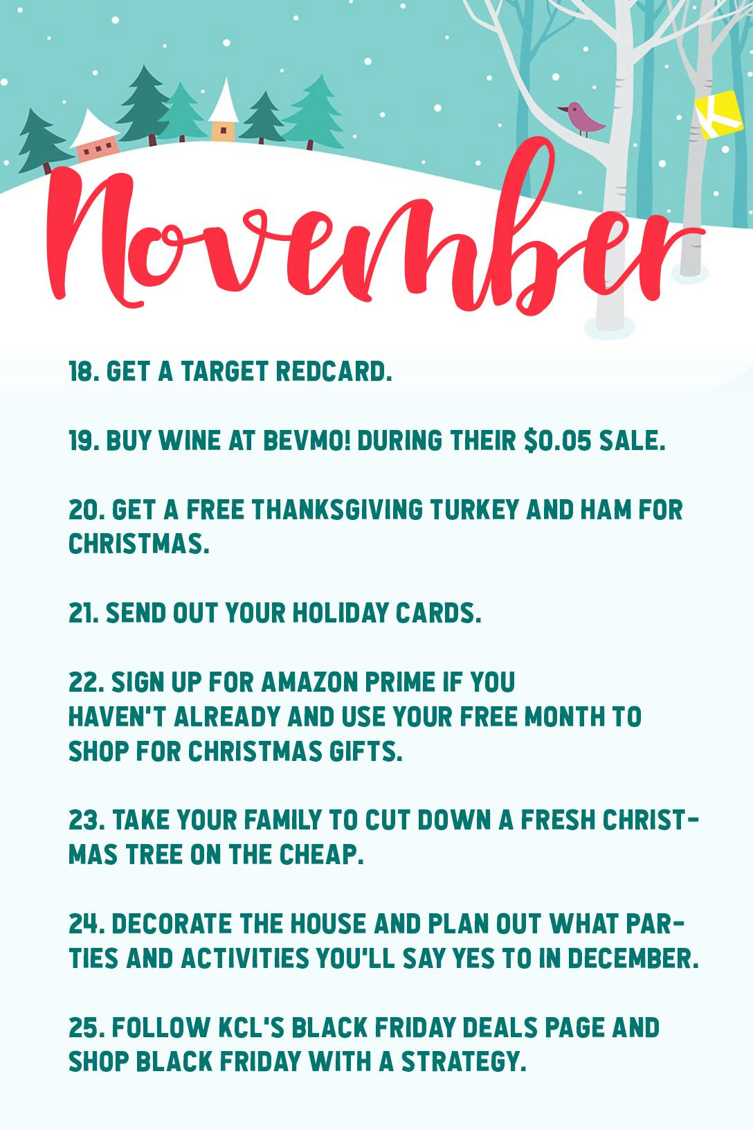 Graphic with a list of things to do to prepare for Christmas shopping in the month of November