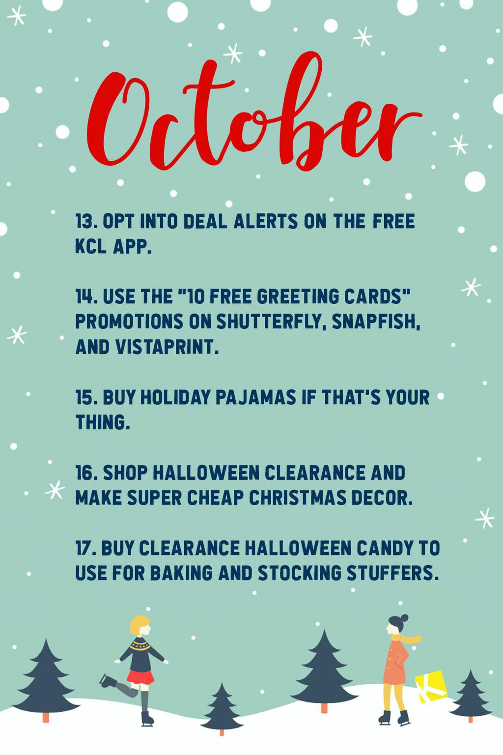 Graphic with a christmas shopping to-do list for October