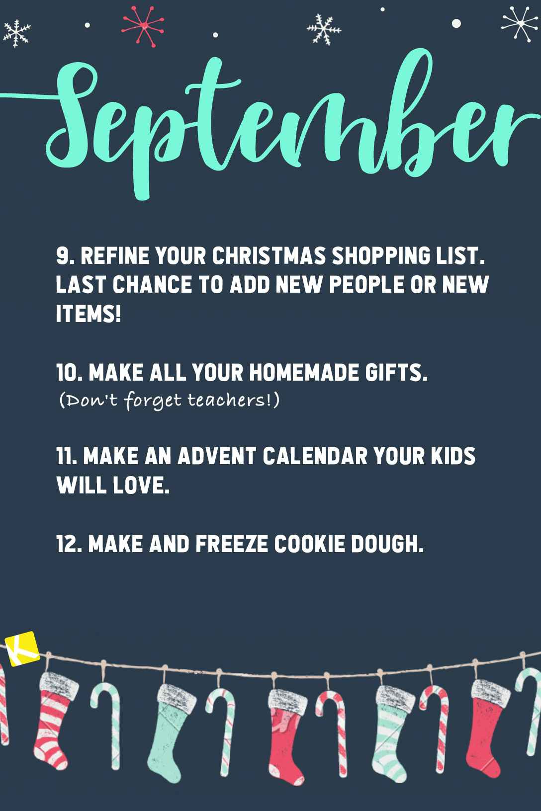 Graphic with a list of things to do to prepare for Christmas in the month of September.
