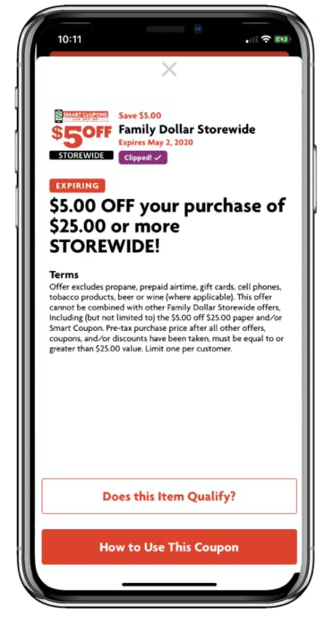Family Dollar store coupon in the store app