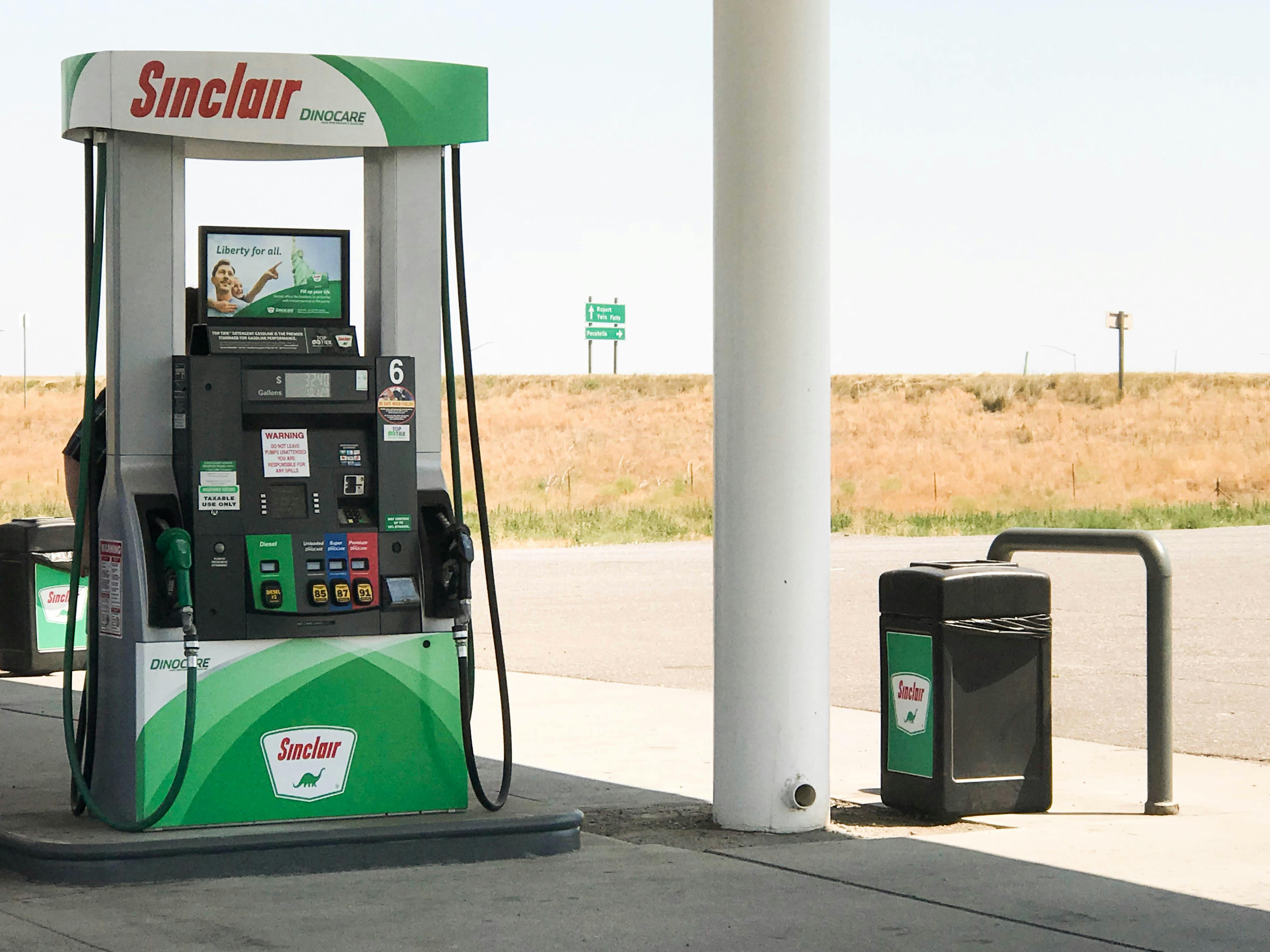 A Sinclair gas pump at a Sinclair gas station.