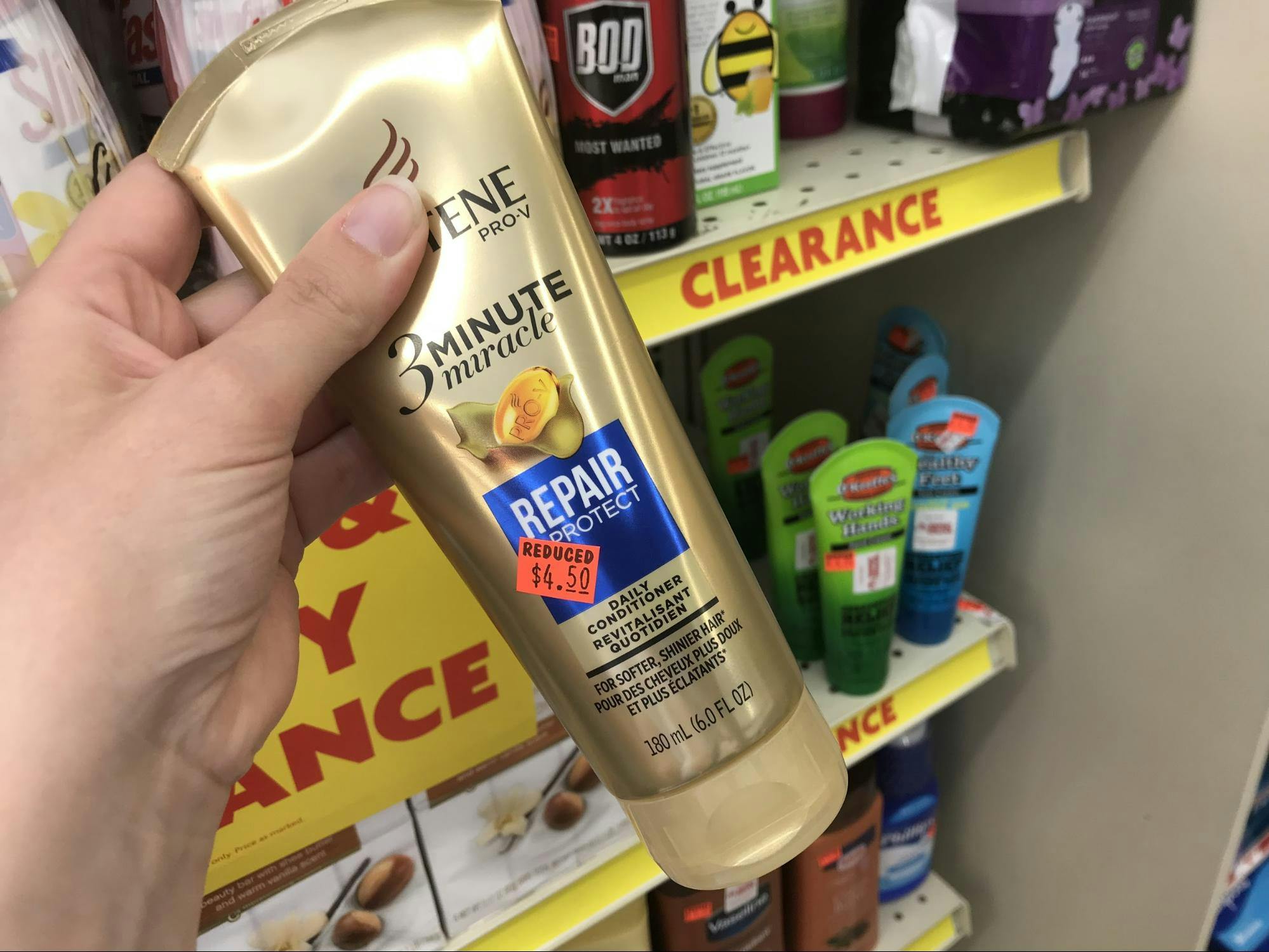Pantene shampoo on clearance with an orange tag