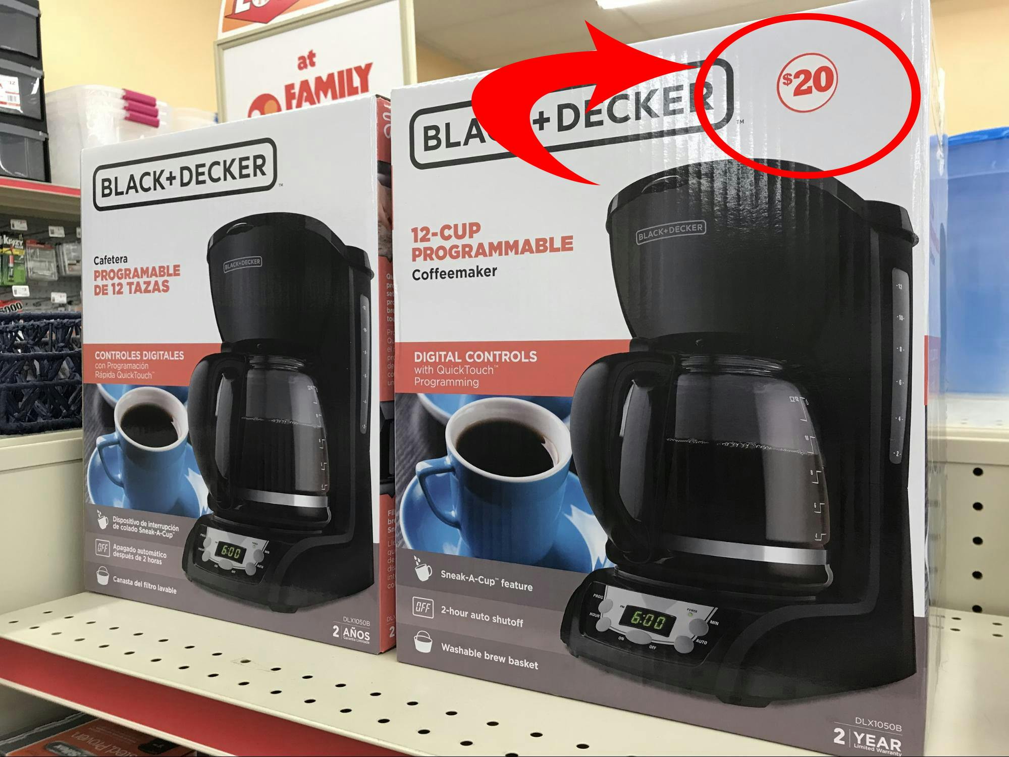 Black & Decker coffee maker with $20 price circled
