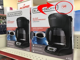 Black & Decker coffee maker with $20 price circled