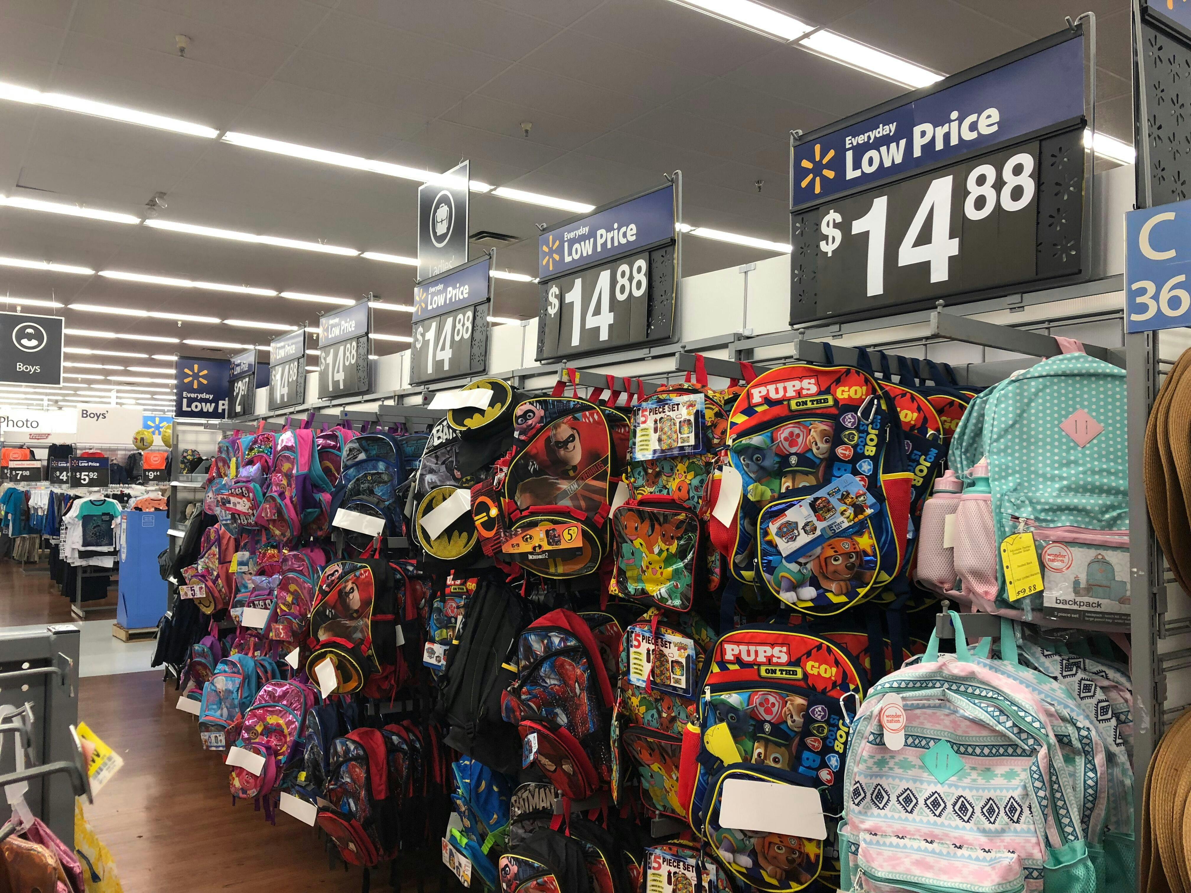 walmart backpacks in store